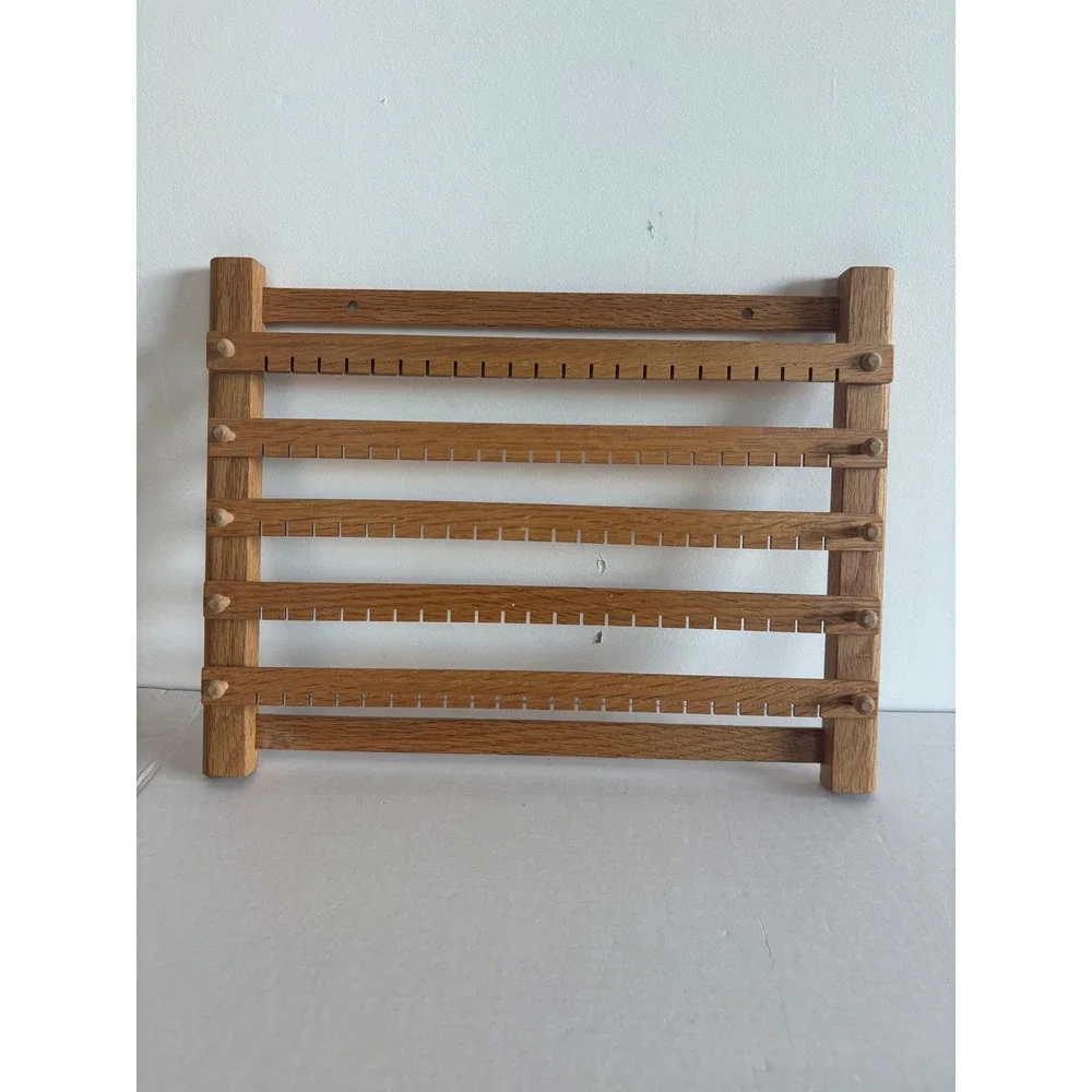 Vintage Oak Wood Wall Mounted Earring Holder Jewelry Organizer Rack 5 Tier Pegs
